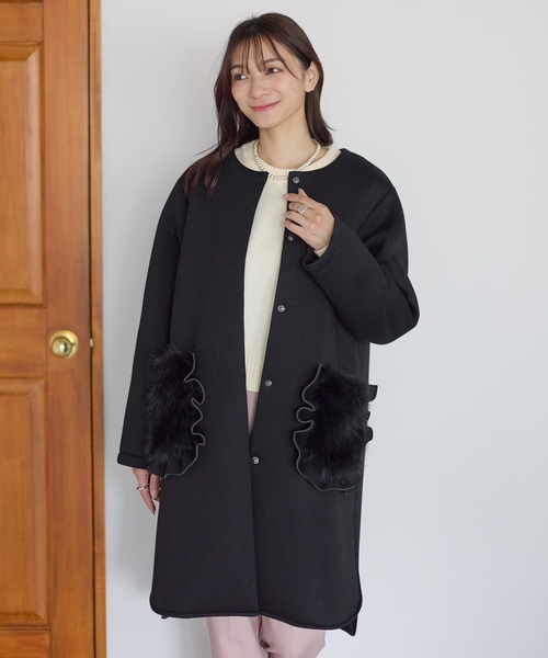 ノーカラーコート黒ジュニ様 suzuki takayuki no-collar coat（スズキタカユキ ノーカラーコート