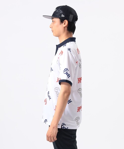 新品 ビームスゴルフ ジャガード 総ロゴ 総柄 半袖 ポロシャツ オレンジ M BEAMS GOLF（ビームス ゴルフ） ポロシャツ 半袖 ORANGE LABEL / 総柄