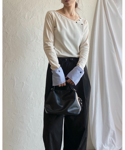CHANEL ダブルカフス付き ボーダー 黒キナリ長袖コットン 大きい ゆったり CHANEL - Vintage シャネル シャツ ブラウス コットン ストライプ