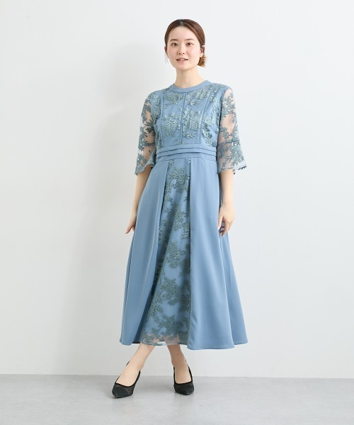 ニッセン（nissen） ドレス パイピングデザインチュール刺繍ワンピース