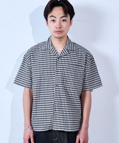 SINSS シャツ 半袖 Check seersucker shirt / チェックシアサッカー