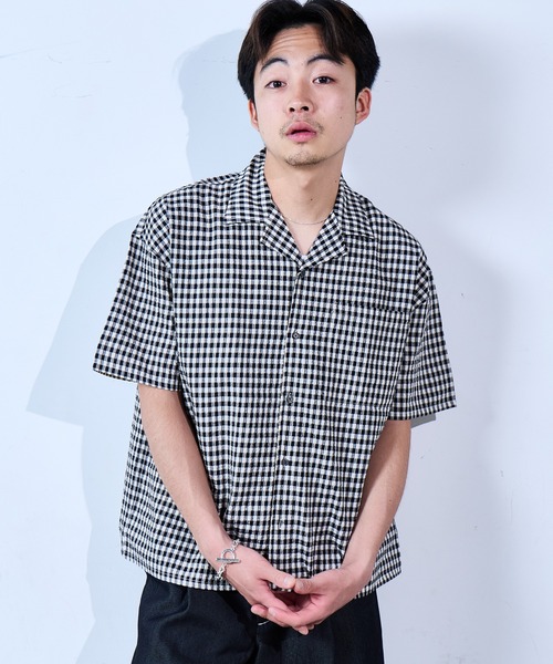 SINSS シャツ 半袖 Check seersucker shirt / チェックシアサッカー
