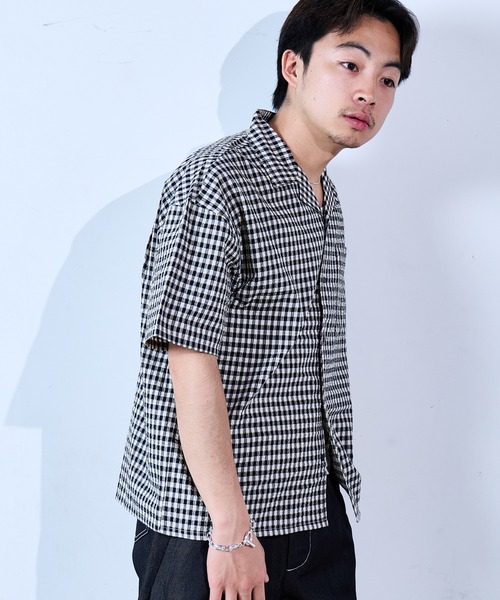 SINSS シャツ 半袖 Check seersucker shirt / チェックシアサッカー