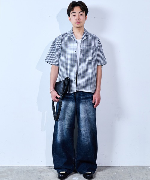 SINSS シャツ 半袖 Check seersucker shirt / チェックシアサッカー