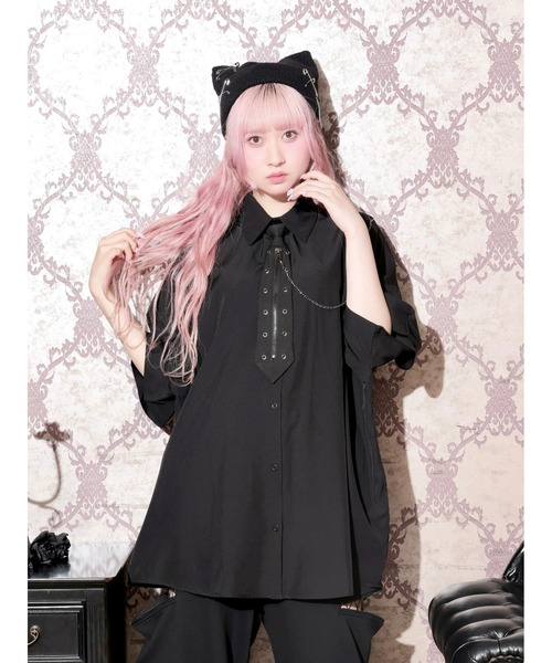 NOEMIE（ノエミー） ブラウス シャツ 半袖 チェーンZIPネクタイ付き