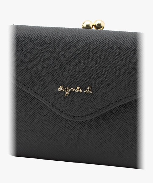 agnes b.ブラック 三つ折り財布 ava agnes b.（アニエスベー） 財布 レザー 三つ折りがま口 ミニ
