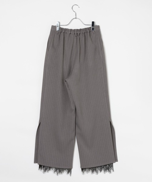 LEPSIM裾レース付きパンツ グレー LEPSIM（レプシィム） ワイドパンツ パンツ 裾レーススリットパンツ