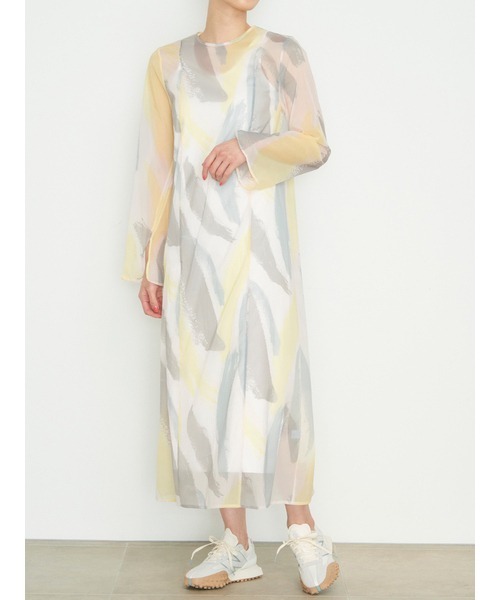 emmi ワンピース 「emmi atelier」シースルーオリジナルプリント柄