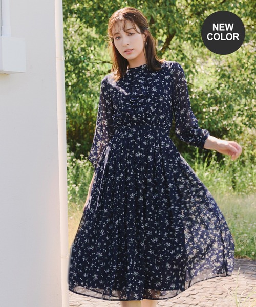 Tiaclasse ワンピース 花柄フリルドレープワンピース : ZOZOTOWN