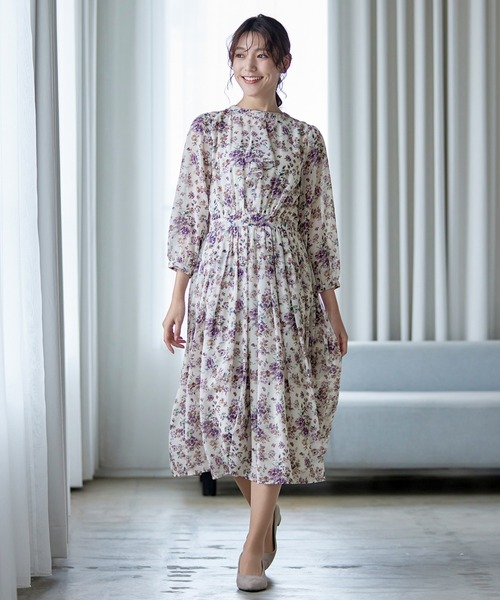 Tiaclasse ワンピース 花柄フリルドレープワンピース : ZOZOTOWN