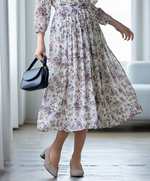 Tiaclasse ワンピース 花柄フリルドレープワンピース : ZOZOTOWN Yahoo