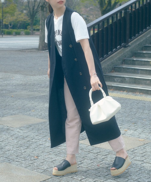 Isn't She？ ベスト ジレ リネンミックスダブルボタンロングジレ