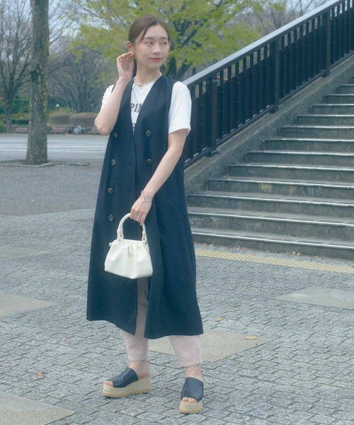 Isn't She？ ベスト ジレ リネンミックスダブルボタンロングジレ