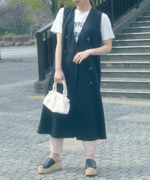 専用　icb リネン ロング ジレ ワンピース ネイビー 美品　ベスト リネンライクロングジレ F 【メール便対応可】△ レディース and