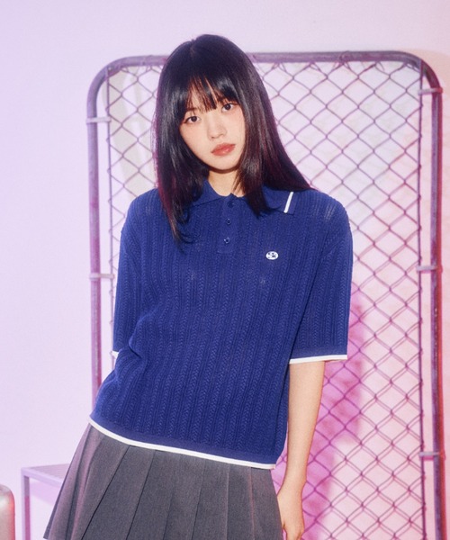 ポロシャツ ポロ (WOMAN) WAVE Symbol Cable  SHORT SLEEVE Collar Knit レディース