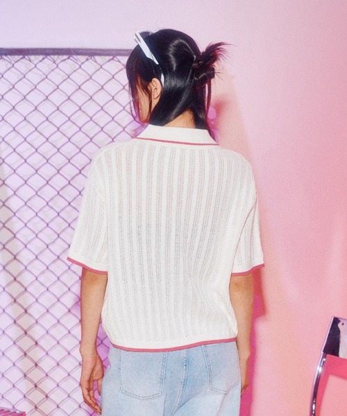 ポロシャツ ポロ (WOMAN) WAVE Symbol Cable  SHORT SLEEVE Collar Knit レディース codegraphy ポロシャツ ポロ (WOMAN) WAVE Symbol Cable SHORT