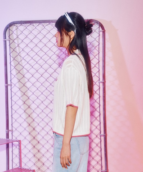 ポロシャツ ポロ (WOMAN) WAVE Symbol Cable  SHORT SLEEVE Collar Knit レディース codegraphy ポロシャツ ポロ (WOMAN) WAVE Symbol Cable SHORT