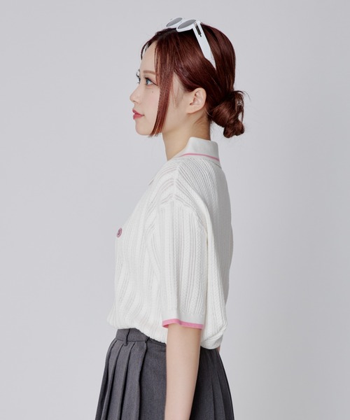 ポロシャツ ポロ (WOMAN) WAVE Symbol Cable  SHORT SLEEVE Collar Knit レディース codegraphy ポロシャツ ポロ (WOMAN) WAVE Symbol Cable SHORT