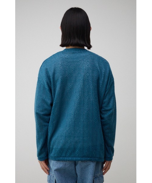 ブルーレーベル 黒 メッシュ編み 半袖カーディガン38 AZUL BY MOUSSY カーディガン 総柄メッシュトッパー メンズ