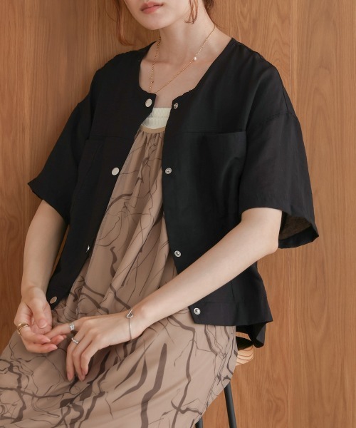 専用出品✩.*˚タグ付未使用◆後ろフリル羽織 リネンジャケット ノーカラー mm-eh-025-03.jpg