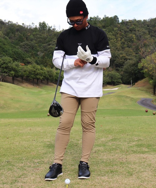 luxe/r ゴルフウェア　ハイネック　バイカラー tシャツ (RM)「LUXE/R GOLF」ストレッチ スムース バイカラー
