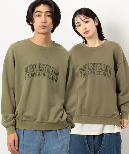 フロスト加工ロゴ刺繍クルーネックプルオーバー Purple&Yellow tシャツ フロスト加工ロゴ刺繍クルーネックプル