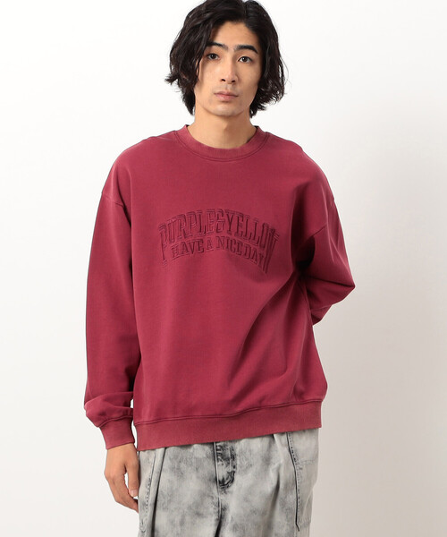 フロスト加工ロゴ刺繍クルーネックプルオーバー Purple&Yellow tシャツ フロスト加工ロゴ刺繍クルーネックプル