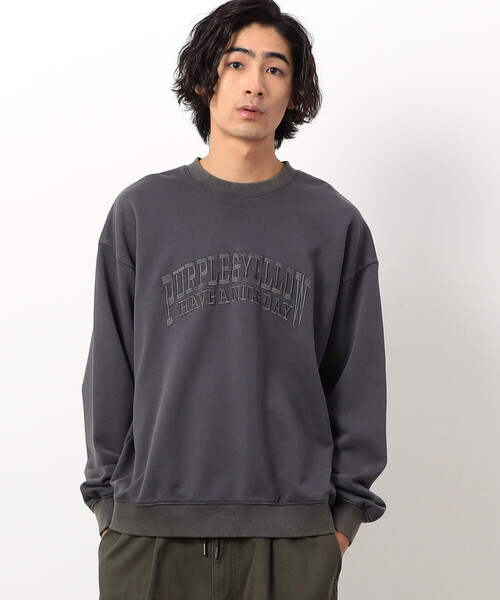 フロスト加工ロゴ刺繍クルーネックプルオーバー Purple&Yellow tシャツ フロスト加工ロゴ刺繍クルーネックプル