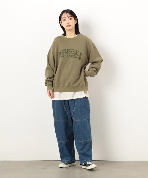 フロスト加工ロゴ刺繍クルーネックプルオーバー Purple&Yellow tシャツ フロスト加工ロゴ刺繍クルーネックプル