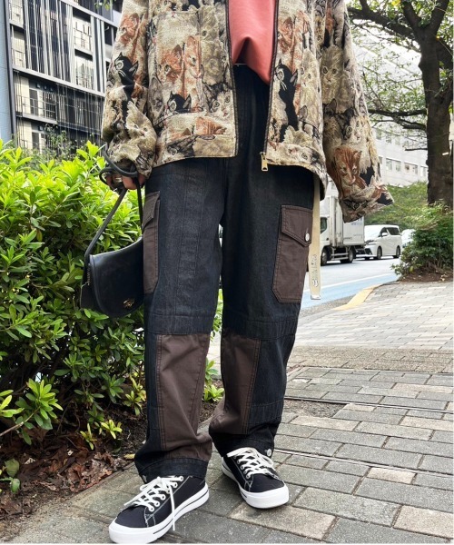 メンズ デニムパンツ ルーズ 大きめ フルレングス 異素材 N00353 DOUBLE NAME ジーンズ デニム デニムパンツ 異素材ワークビルド