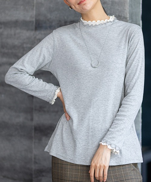 BELLUNA PLUS（ベルーナプラス） tシャツ 重ね着風フリル衿プル