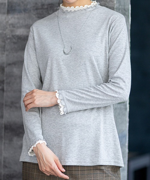 【新品未使用】フリル付き 長袖 80cm BELLUNA PLUS（ベルーナプラス） tシャツ 重ね着風フリル衿プル