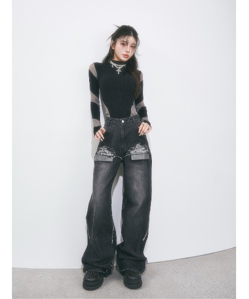 ダーリッチトップス Darich ニット セーター シースルーラップデザインニット