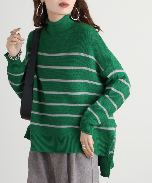 ニット セーター A.N.L ガーター編みボーダーニット レディース ニット セーター A.N.L ガーター編みボーダーニット レディース