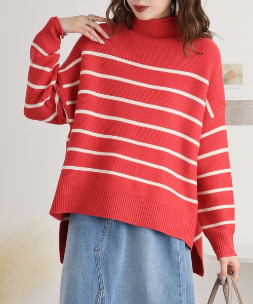 ニット セーター A.N.L ガーター編みボーダーニット レディース ニット セーター A.N.L ガーター編みボーダーニット レディース