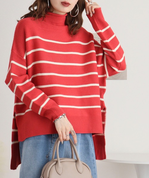 ニット セーター A.N.L ガーター編みボーダーニット レディース ニット セーター A.N.L ガーター編みボーダーニット レディース