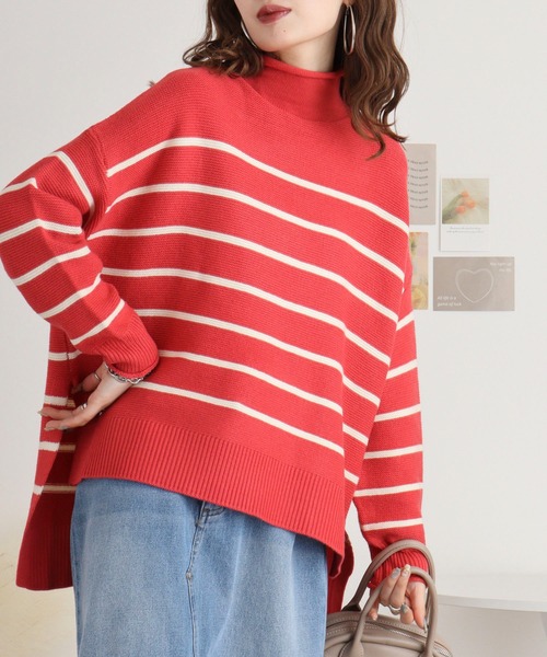 ニット セーター A.N.L ガーター編みボーダーニット レディース ニット セーター A.N.L ガーター編みボーダーニット レディース