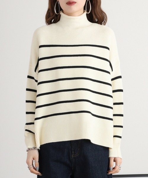 2016AW  美品 ガーター編みニット ニット セーター A.N.L ガーター編みボーダーニット レディース