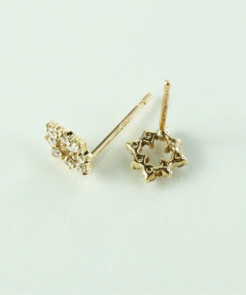 ピアス 「anq.」K10・Snowflake ダイヤモンド0.16ct  ポストピアス レディースの画像