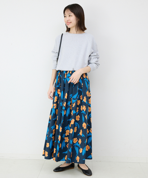 ◆新品タグ付き◆【SLOBE IENA】 フラワープリントタフタスカート　カーキ SLOBE IENA スカート フラワープリントタフタスカート