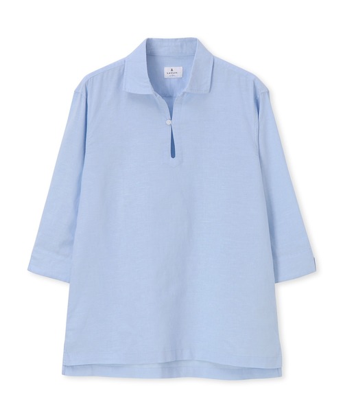 LANVIN en Bleu シャツ コットン/リネン素材 7分袖 スキッパー