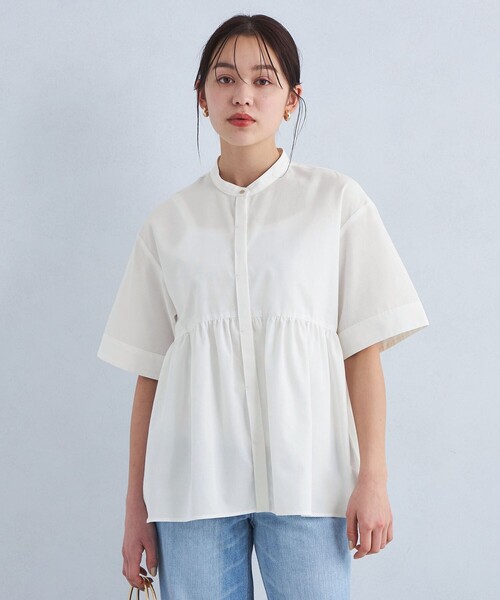 ブラウス シャツ ラッフルショートスリーブブラウス レディース moment+ ブラウス シャツ シフォンジョーゼットフロントタック