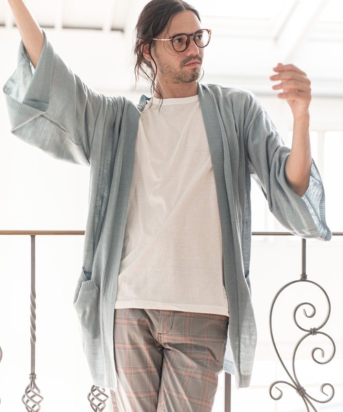 「CAMBIO」 ニットカーディガン L サックスブルー メンズ_画像7