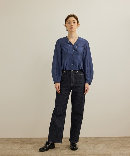 ブラウス シャツ 「洗える」パフスリーブシアーペプラムブラウス レディース ROPE' ブラウス シャツ 「洗える」パフスリーブシアーペプラム