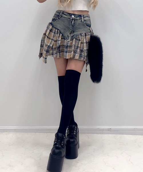 Diable baiser スカート チェック柄デニムスカパン : ZOZOTOWN
