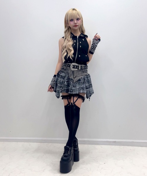 APEE ハート柄 デニムスカート XS Diable baiser スカート チェック柄デニムスカパン : ZOZOTOWN