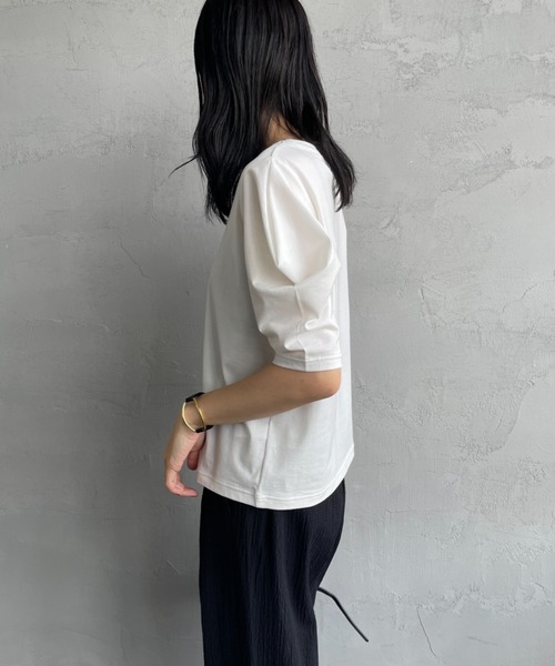 tシャツ mizuiro ind ボーダードレープスリーブTシャツ レディース MARcourt｜mizuiro ind ボーダードレープスリーブTシャツ