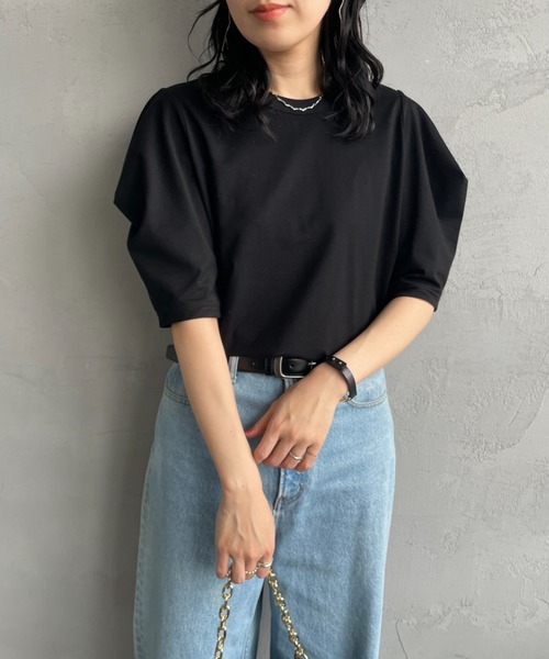 tシャツ 「mizuiro ind/ミズイロインド」 ドレープスリーブ 5分丈Tシャツ レディース mizuiroind tシャツ 「mizuiro ind/ミズイロインド」 ドレープ