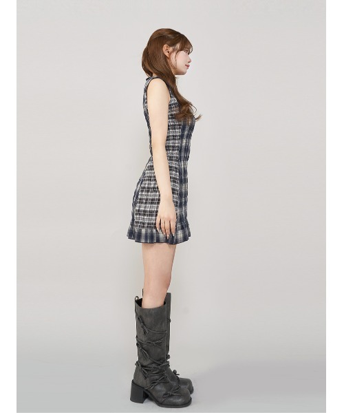 darich チェックコンビミニワンピース　NVY ダーリッチ Darich チェックコンビミニワンピース （ネイビー