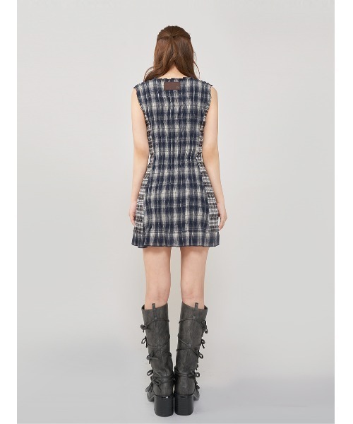 【♡】Darich チェック柄 ノースリーブワンピース Darich ワンピース チェックコンビミニワンピース : ZOZOTOWN